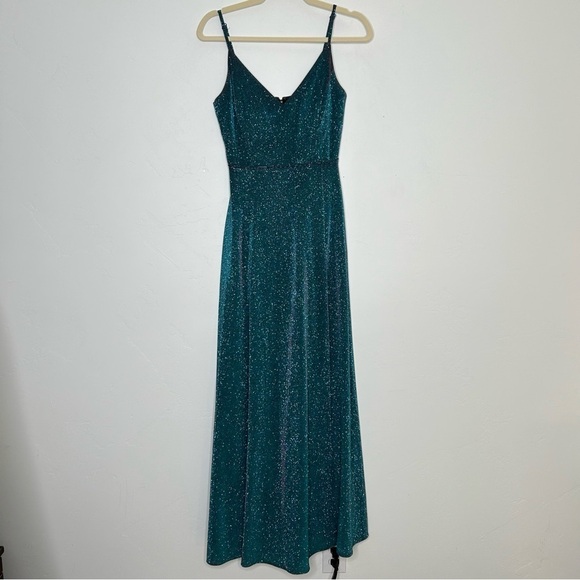 Morgan and Co Teal and Pink Evening Gown Cage Back Shimmer Maxi Dress SZ XS - Picture 5 of 16